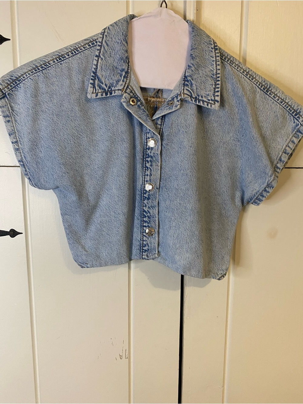 Zara Crop Denim Snap Button Down Dolman Sleeve Shirt. Girls Size 8